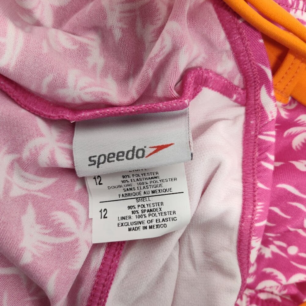 Speedo Tropical Breeze Girls Swimsuit 2 Piece Size 12 NWT Pink with White Palm - Picture 8 of 11